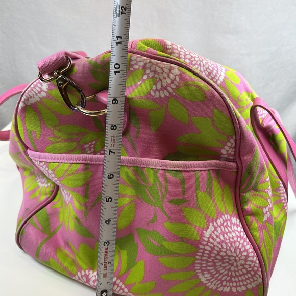 Lilly Pulitzer Sunflower Soleil Duffle Bag With Leather Strap Pink Green 20"x10" - Picture 4 of 13